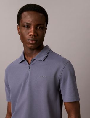 Tech Pique Zip Polo Shirt, Grisaille