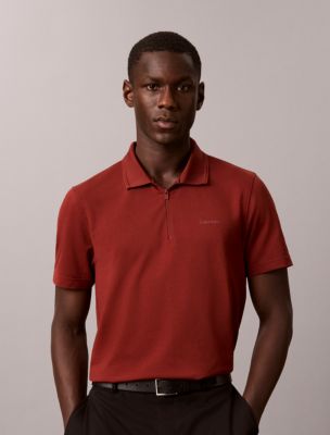 Tech Pique Zip Polo Shirt, Fired Brick