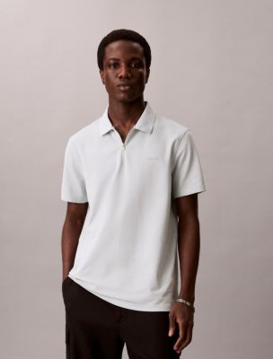 Tech Pique Zip Polo Shirt, Sky Gray