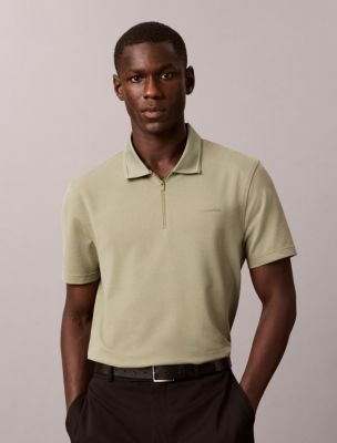 Tech Pique Zip Polo Shirt, Oil Green