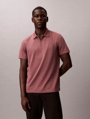 Tech Pique Zip Polo Shirt, Capri Rose