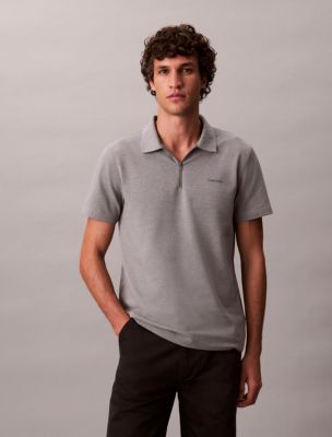 Tech Pique Zip Polo Shirt, Grey Heather