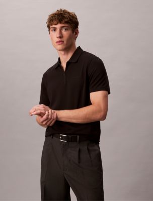 Tech Pique Zip Polo Shirt, Black