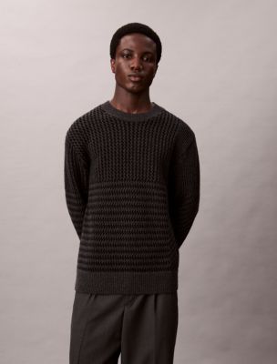 Wool Blend Patterned Relaxed Sweater, Charcoal