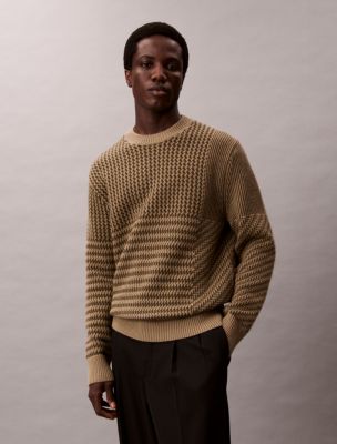 Wool Blend Patterned Relaxed Sweater, Smokey Olive