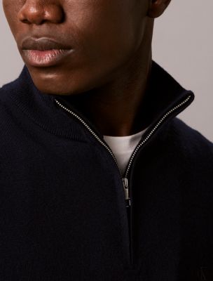 Мужской свитер Calvin Klein из мериносовой шерсти на молнии до середины груди, цвет: Тёмный сапфировый — фото 5
