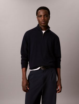 Merino Wool Quarter Zip Sweater, Dark Sapphire