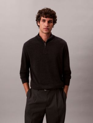Merino Wool Quarter Zip Sweater, Gunmetal Heather