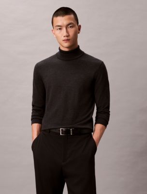 Extra Fine Merino Blend Turtleneck Sweater, Gunmetal Heather
