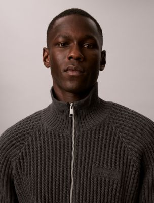 Мужской свитер Calvin Klein Smooth Cotton Stitch Full Zip, цвет: Угольный меланжевый серый — фото 2
