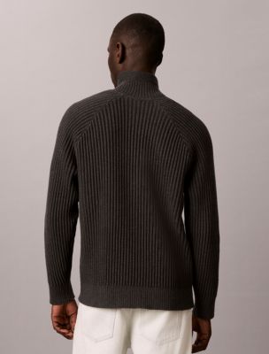 Мужской свитер Calvin Klein Smooth Cotton Stitch Full Zip, цвет: Угольный меланжевый серый — фото 4