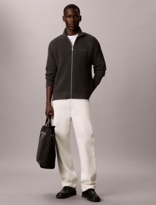 Smooth Cotton Stitch Full Zip Sweater, Charcoal Heather Grey