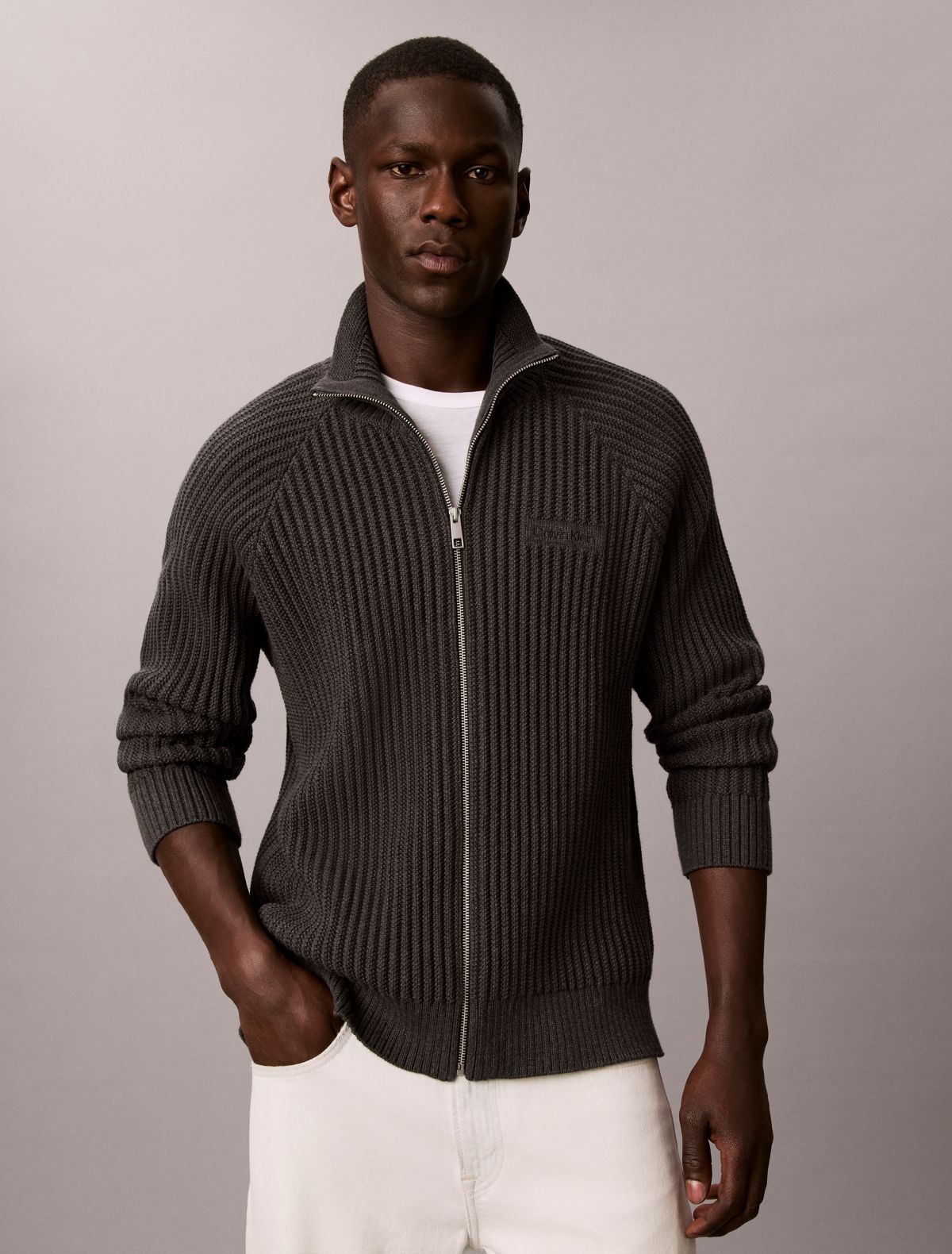 Smooth Cotton Stitch Full Zip Sweater