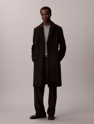 Wool Blend Tailored Coat, Black
