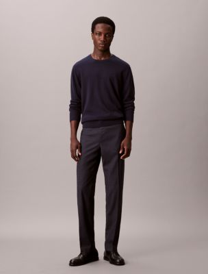 Viscose Blend Check Slim Trouser, Dark Sapphire