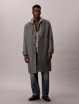 Tech Wool Blend Tailored Coat, Black