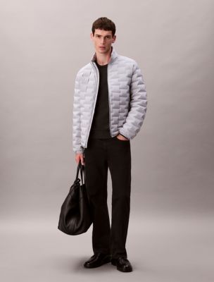 Lightweight Quilted Goose Down Puffer Jacket, Gray Marble