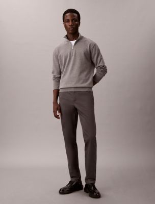 Cotton Sateen Slim Chino Pants, Dark Grey