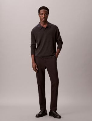 Cotton Sateen Slim Tapered Chino Pants, Black