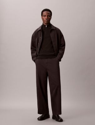 Cotton Stretch Twill Baggy Chino Pants, Black