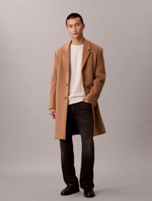 Wool Blend Tailored Coat, Tigers Eye