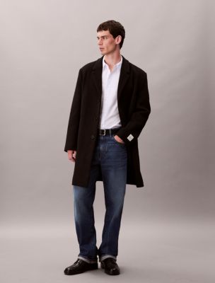 Wool Blend Tailored Coat, Black
