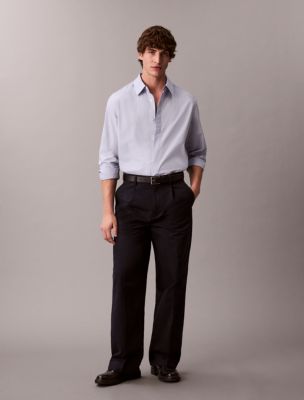 Cotton Solid Relaxed Button-Down Shirt, Casual Blue 