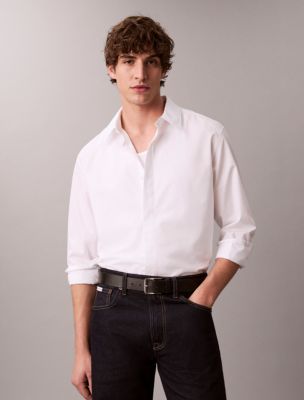 Cotton Solid Relaxed Button-Down Shirt, Brilliant White