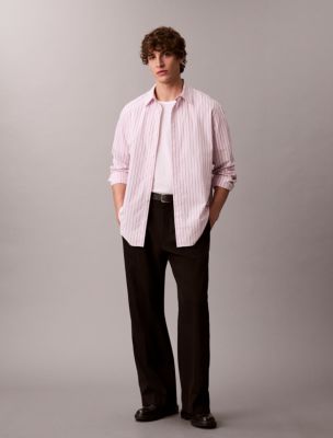 Cotton Stripe Relaxed Button-Down Shirt, Spring Lilac 