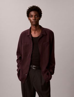 Smooth Relaxed Camp Button-Down Shirt, Mocha Brown