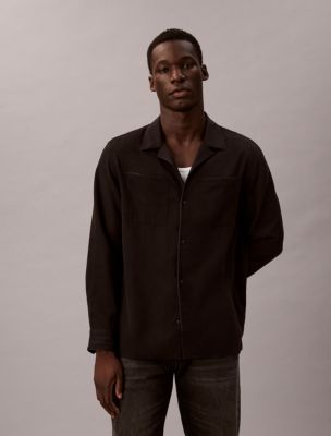 Smooth Relaxed Camp Button-Down Shirt, Black