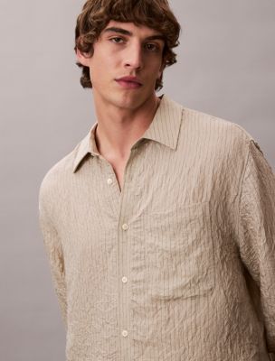 Мужские рубашки Calvin Klein Yarn-Dyed Stripe Crinkle Relaxed Button-Down Shirt — фото 2