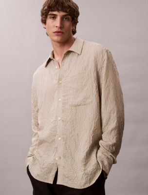 Мужские рубашки Calvin Klein Yarn-Dyed Stripe Crinkle Relaxed Button-Down Shirt — фото 5
