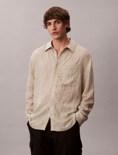 Мужские рубашки Calvin Klein Yarn-Dyed Stripe Crinkle Relaxed Button-Down Shirt