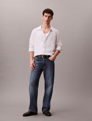 Yarn-Dyed Stripe Crinkle Relaxed Button-Down Shirt