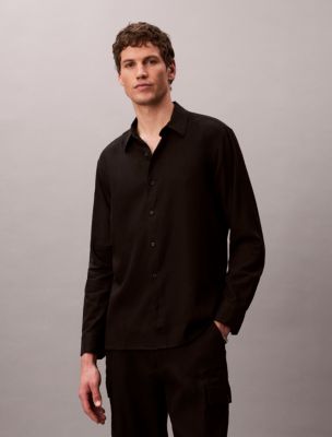 Solid Linen Blend Classic Shirt, Black