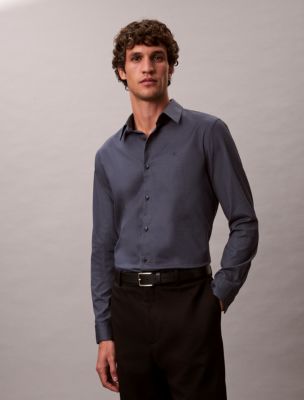 Geometric Jacquard Slim Button-Down Shirt, Dark Sapphire