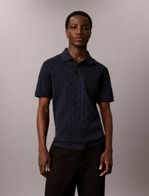 Allover Emblem Logo Jacquard Polo Shirt, Dark Sapphire