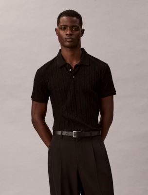 Allover Emblem Logo Jacquard Polo Shirt, Black