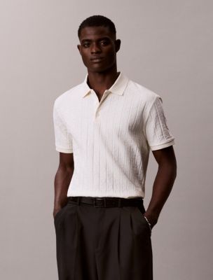 Allover Emblem Logo Jacquard Polo Shirt, Antique White