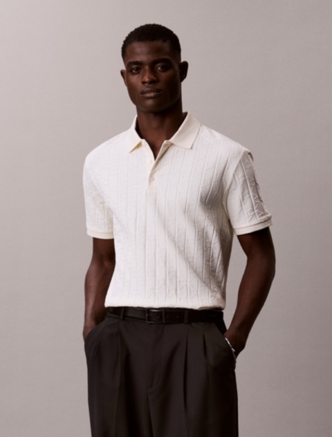 Мужские рубашки Calvin Klein Allover Emblem Logo Jacquard Polo Shirt