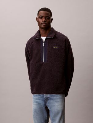Sherpa Roll Neck Quarter Zip Sweatshirt, Evening Sunset