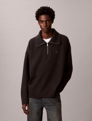 Ribbed Relaxed Quarter Zip Sweatshirt, Black