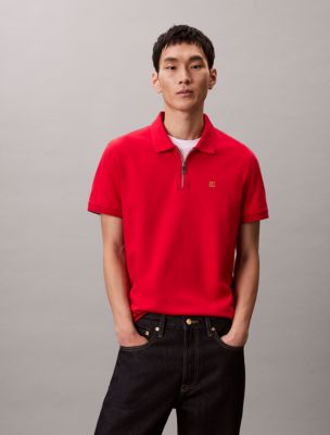 Lunar New Year Emblem Logo Slim Polo Shirt, Pantone Red