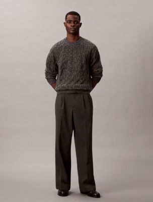 Wool Blend Cable Knit Sweater, Medium Grey
