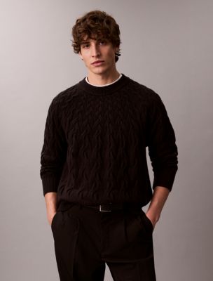 Wool Blend Cable Knit Sweater, Black