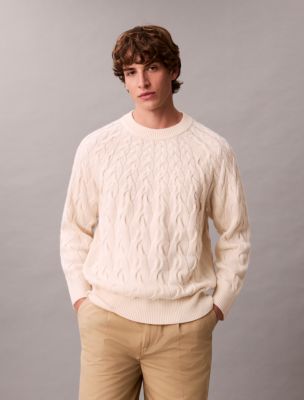 Wool Blend Cable Knit Sweater, Antique White