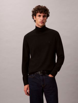 Merino Wool Mock Neck Sweater, Black