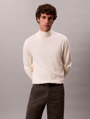Merino Wool Mock Neck Sweater, Antique White