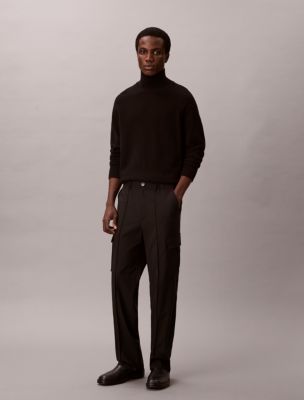 Straight Bengaline Wool Blend Cargo Pants, Black